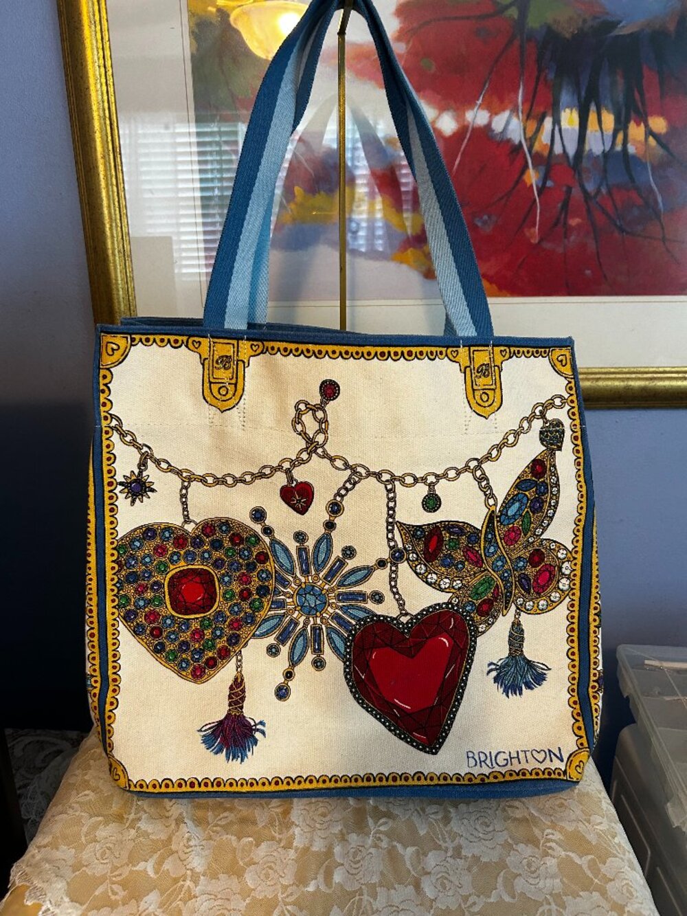 Brighton Canvas Tote Bag Large Glittering Love Multicolor NWOT